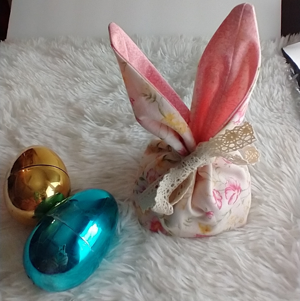 Bunny basket handmade treat bag handcrafted spring home decor cottagecore